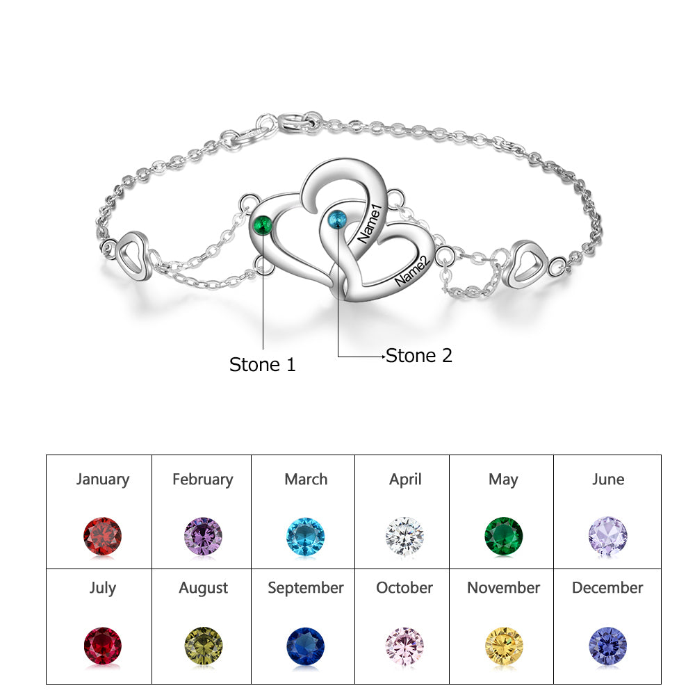 Entwined Hearts Birthstone Bracelet