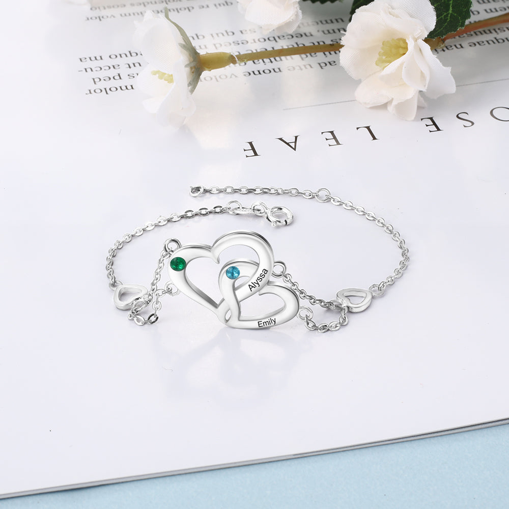 Entwined Hearts Birthstone Bracelet