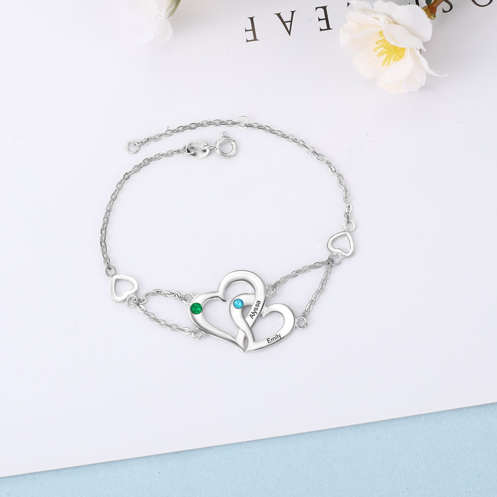 Entwined Hearts Birthstone Bracelet