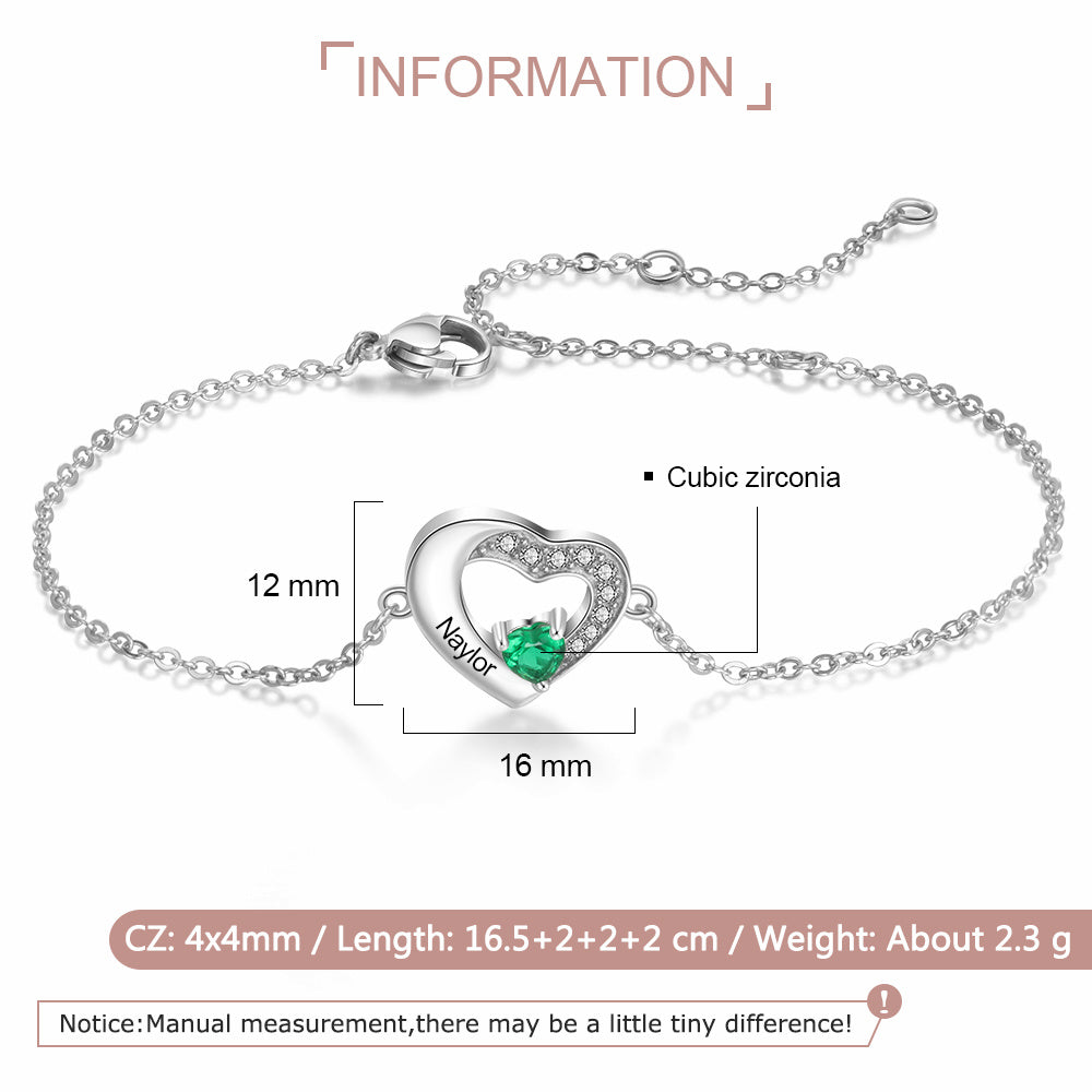 Lovely Heart Birthstone Bracelet