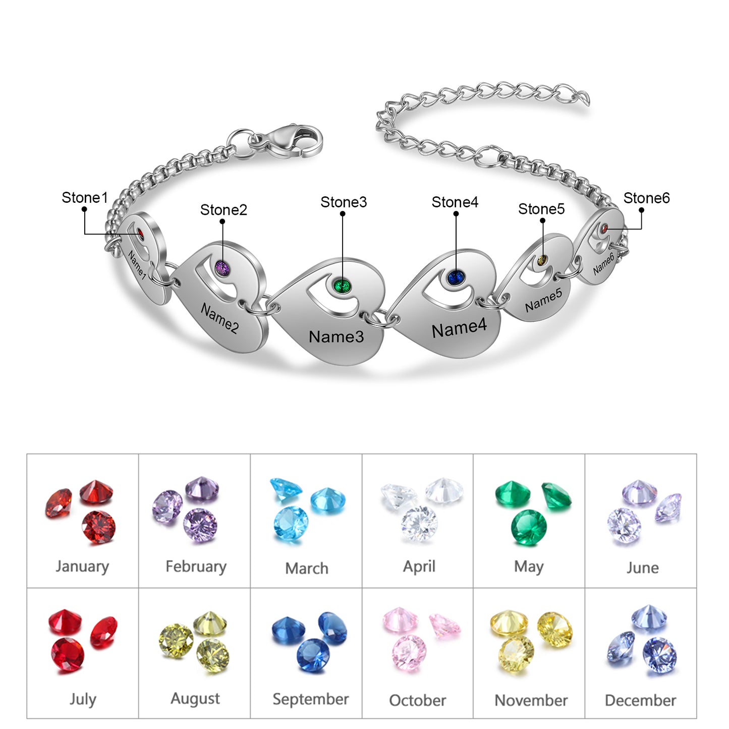 Heart of Family Birthstone Bracelet