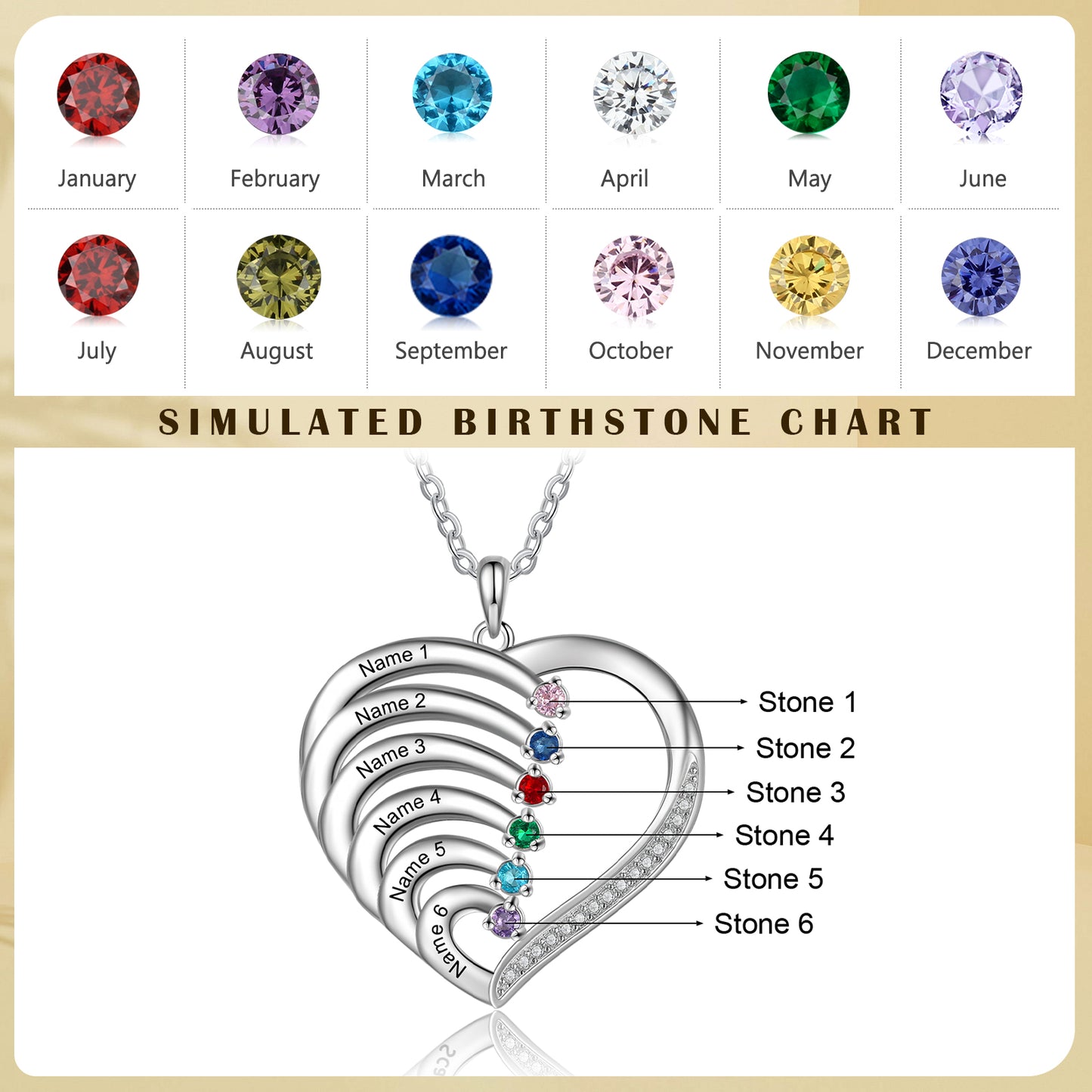 Heart of Family Birthstone Necklace