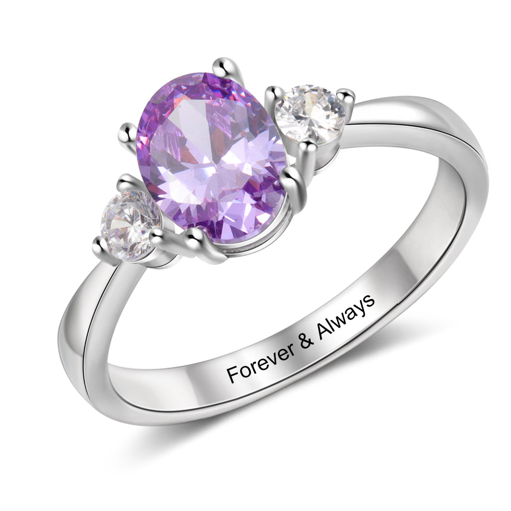 Solitaire Oval with Double Accents Birthstone Ring