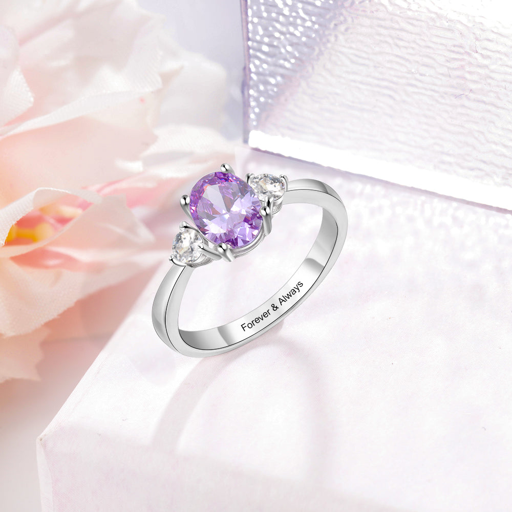 Solitaire Oval with Double Accents Birthstone Ring