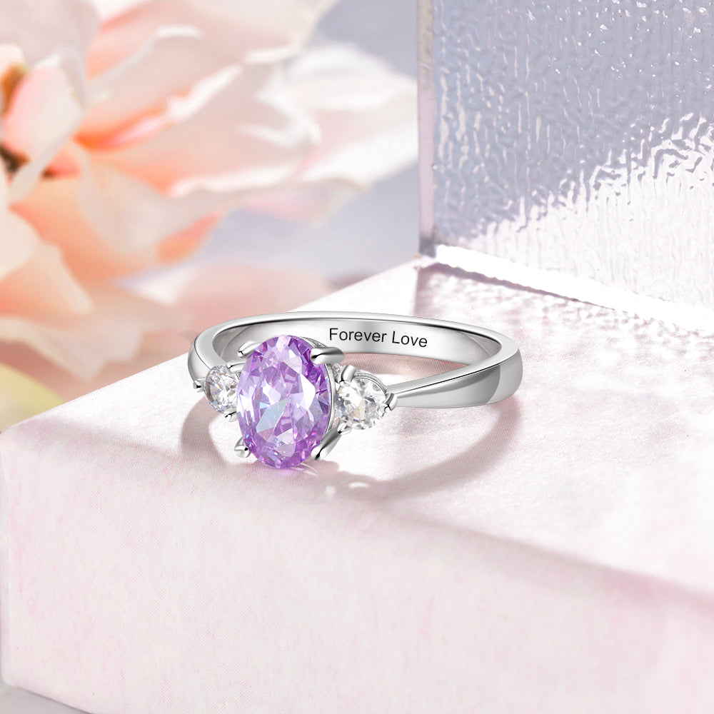 Solitaire Oval with Double Accents Birthstone Ring