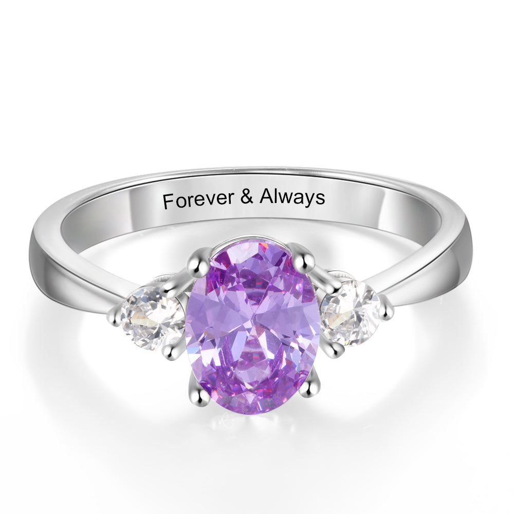 Solitaire Oval with Double Accents Birthstone Ring