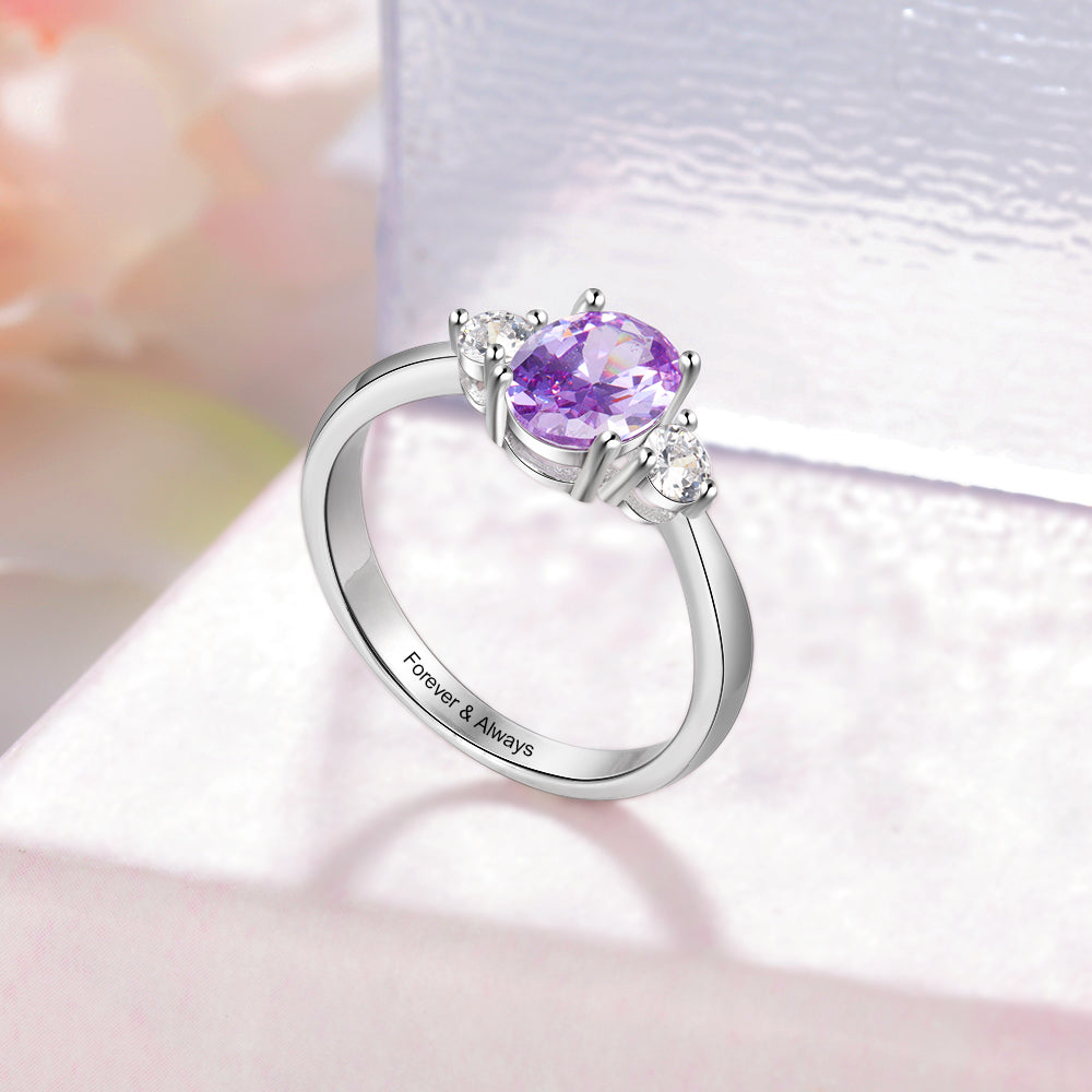 Solitaire Oval with Double Accents Birthstone Ring