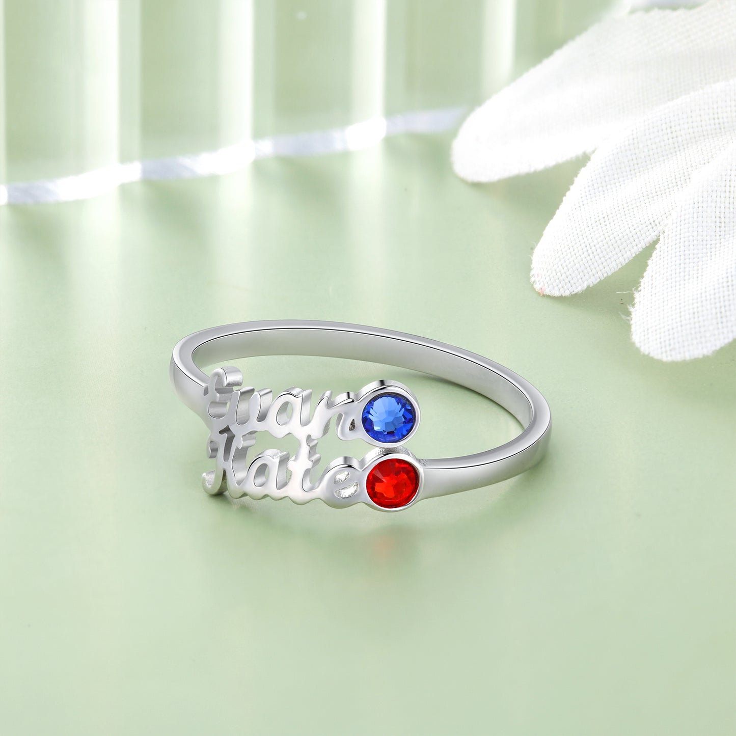 Double Name Birthstone Ring