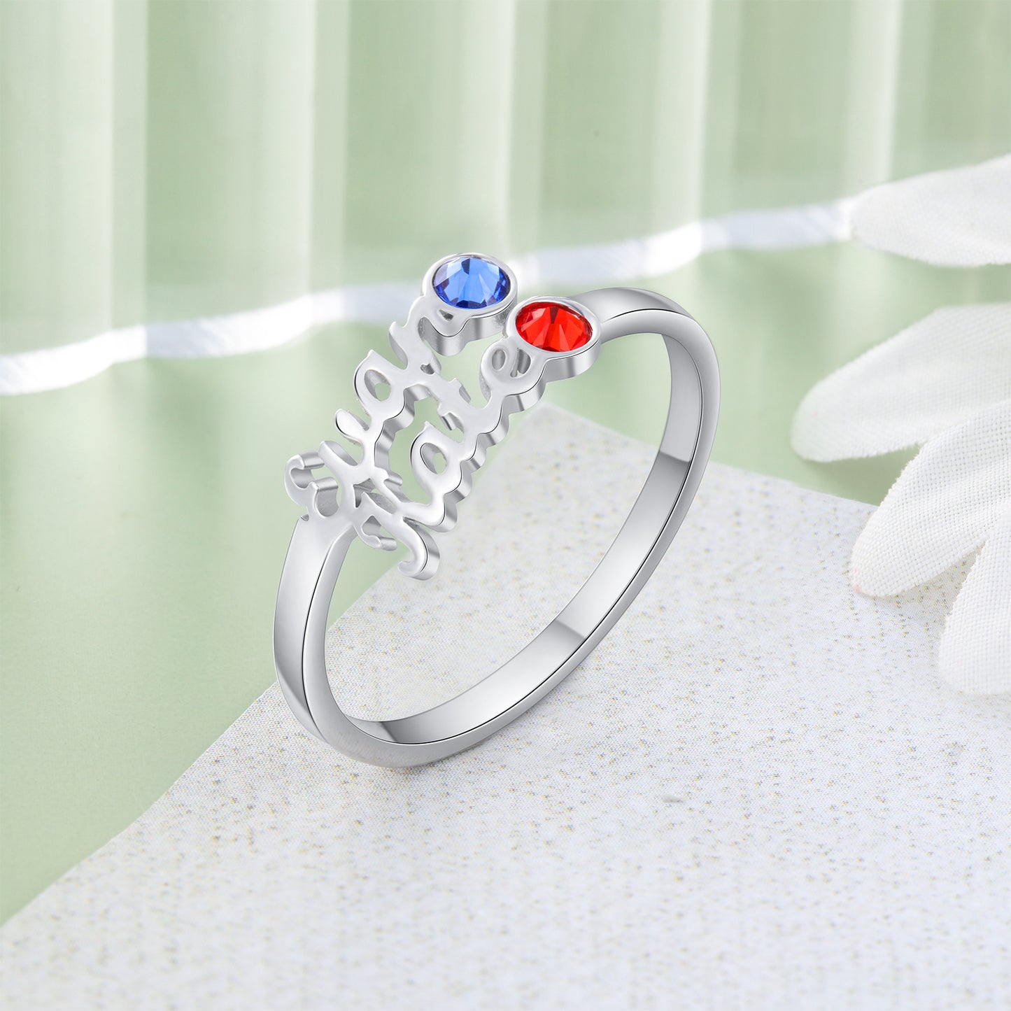 Double Name Birthstone Ring