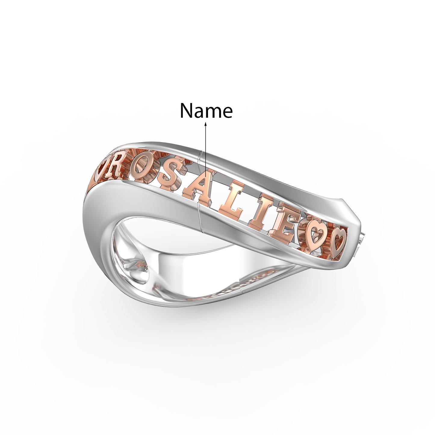 Name of Love Curve Couple 3D Rings