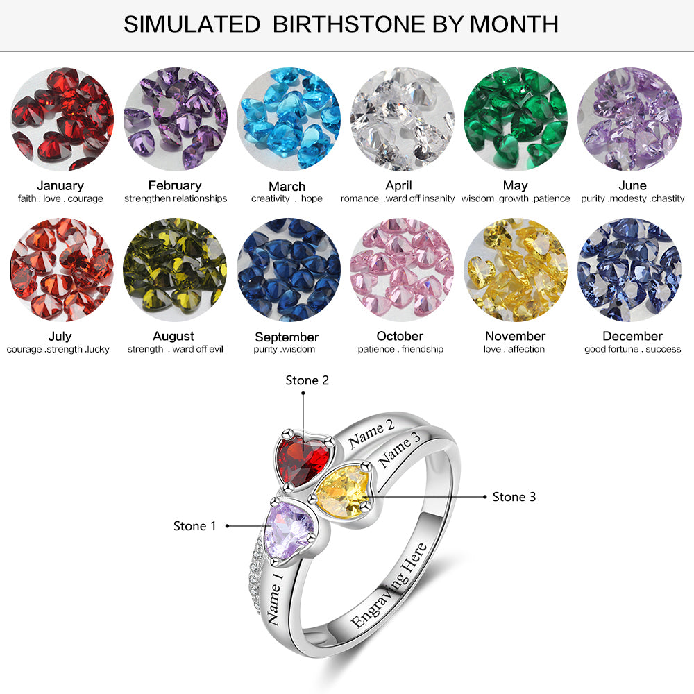 Three of Hearts Birthstone Ring