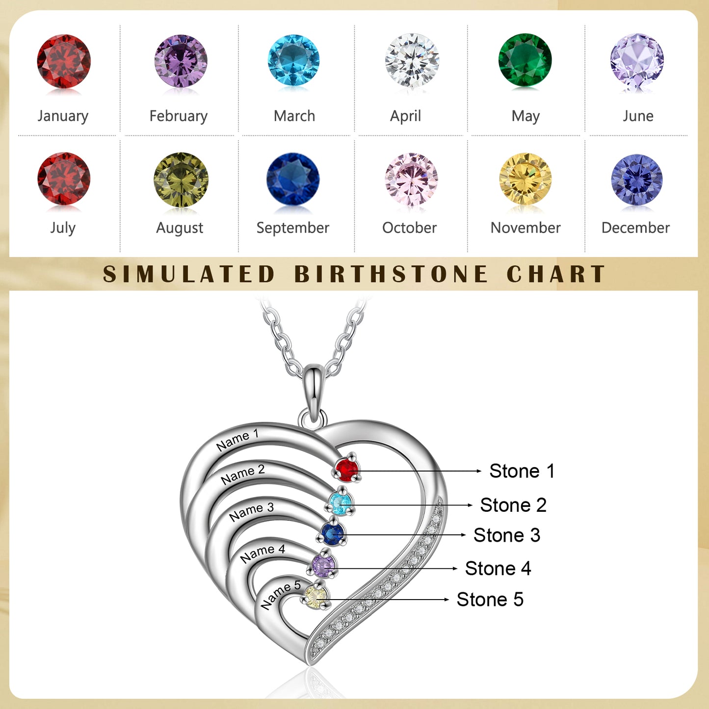 Heart of Family Birthstone Necklace