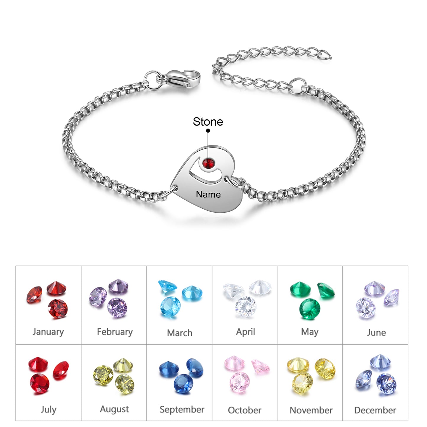 Heart of Family Birthstone Bracelet