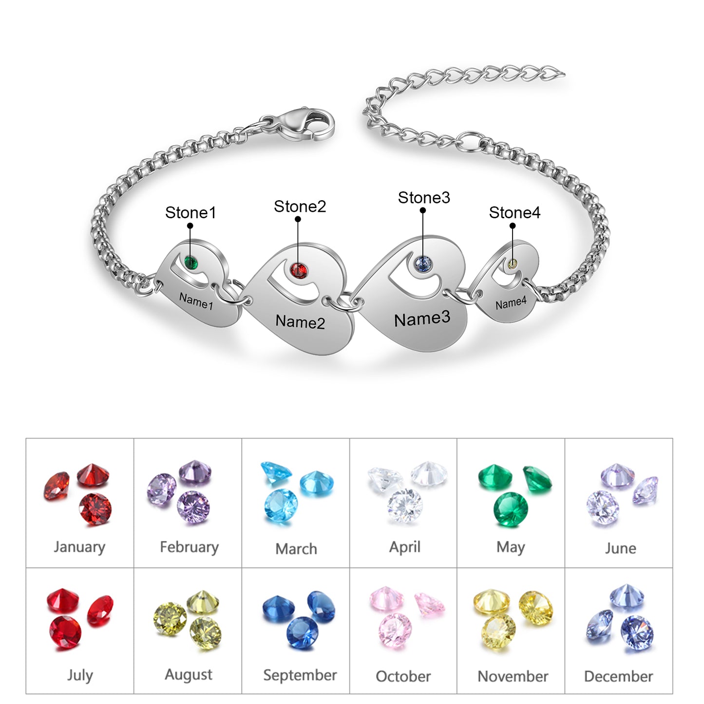 Heart of Family Birthstone Bracelet