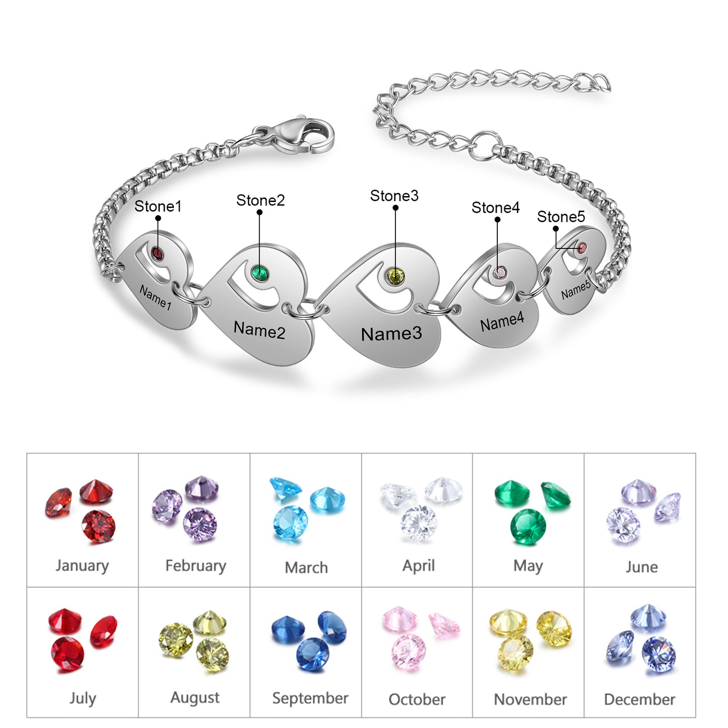 Heart of Family Birthstone Bracelet