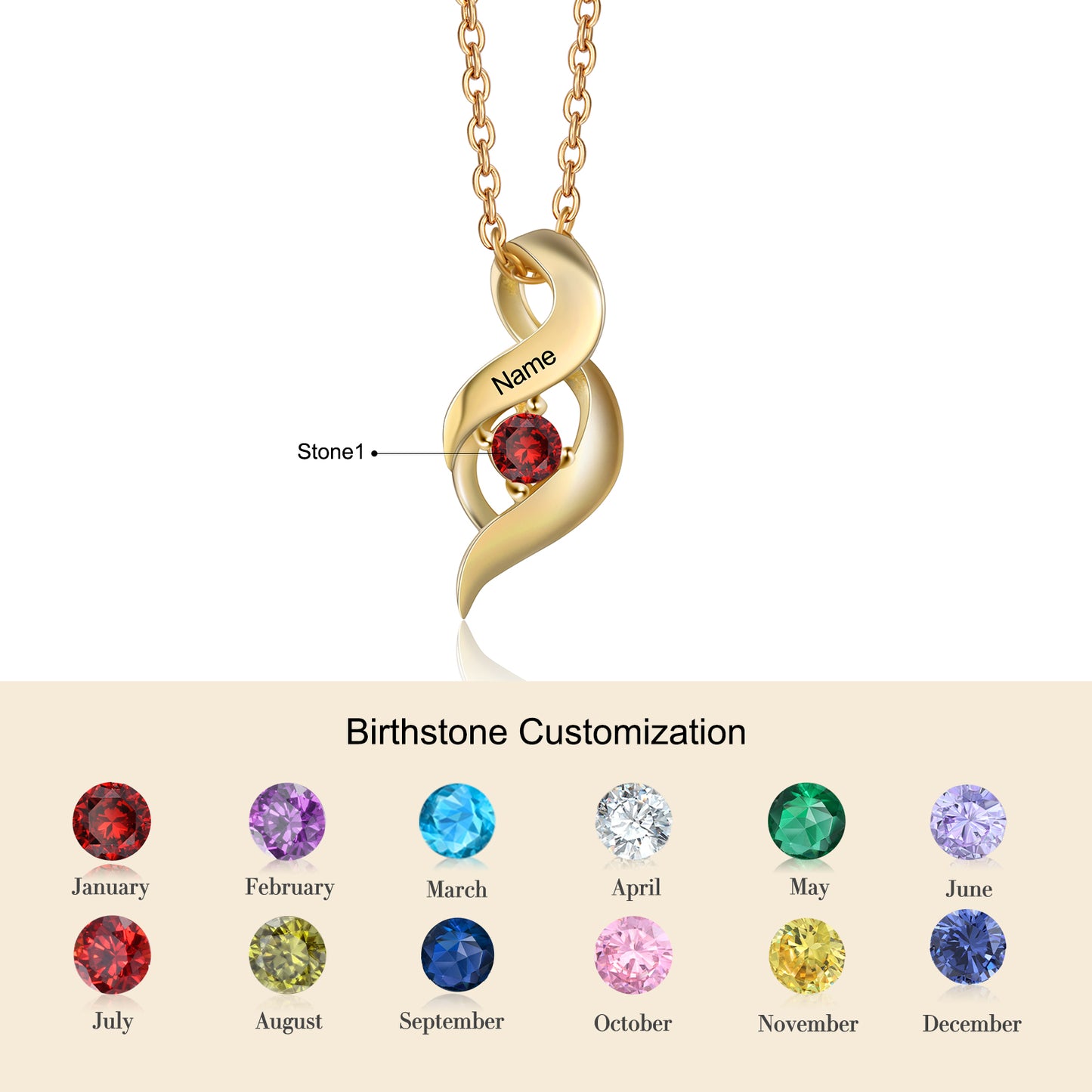 Custom 1 to 10 Birthstone Necklace