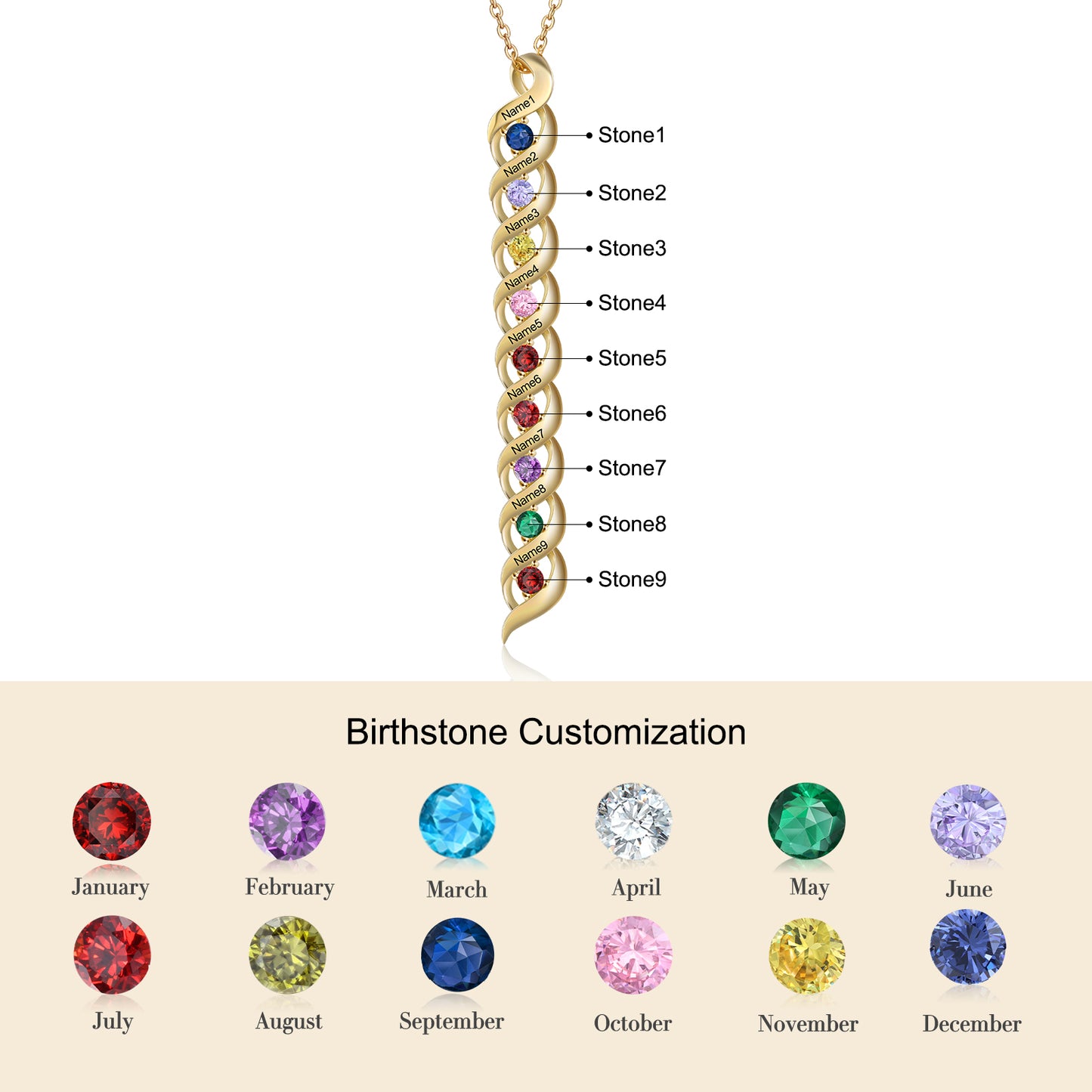 Custom 1 to 10 Birthstone Necklace