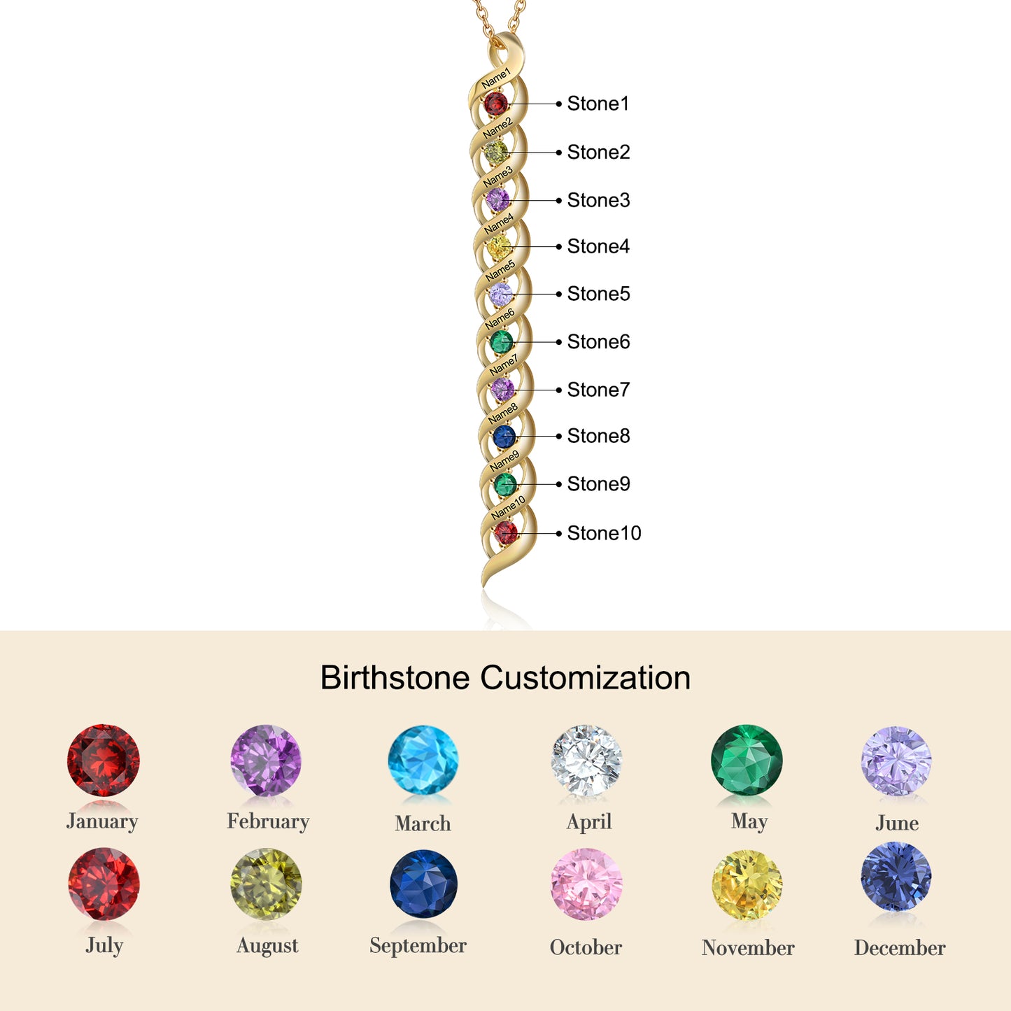 Custom 1 to 10 Birthstone Necklace