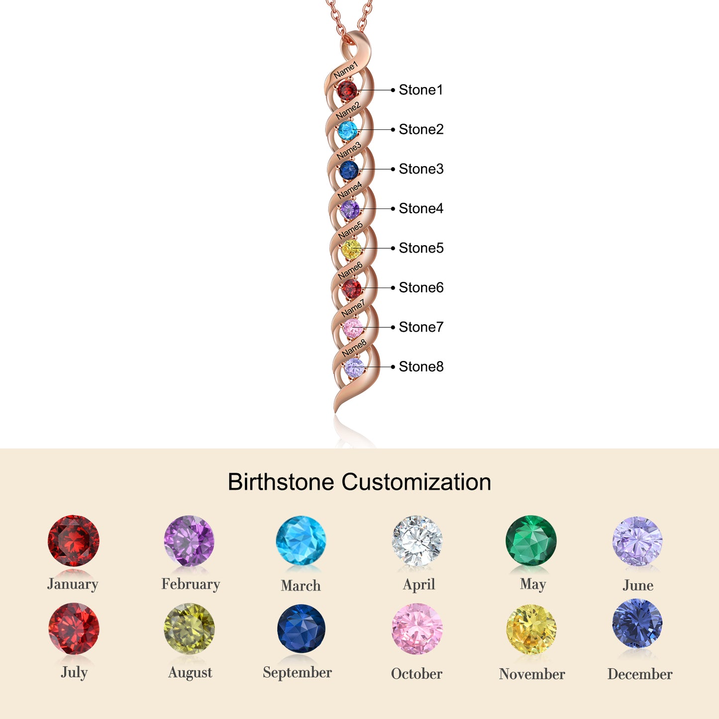 Custom 1 to 10 Birthstone Necklace