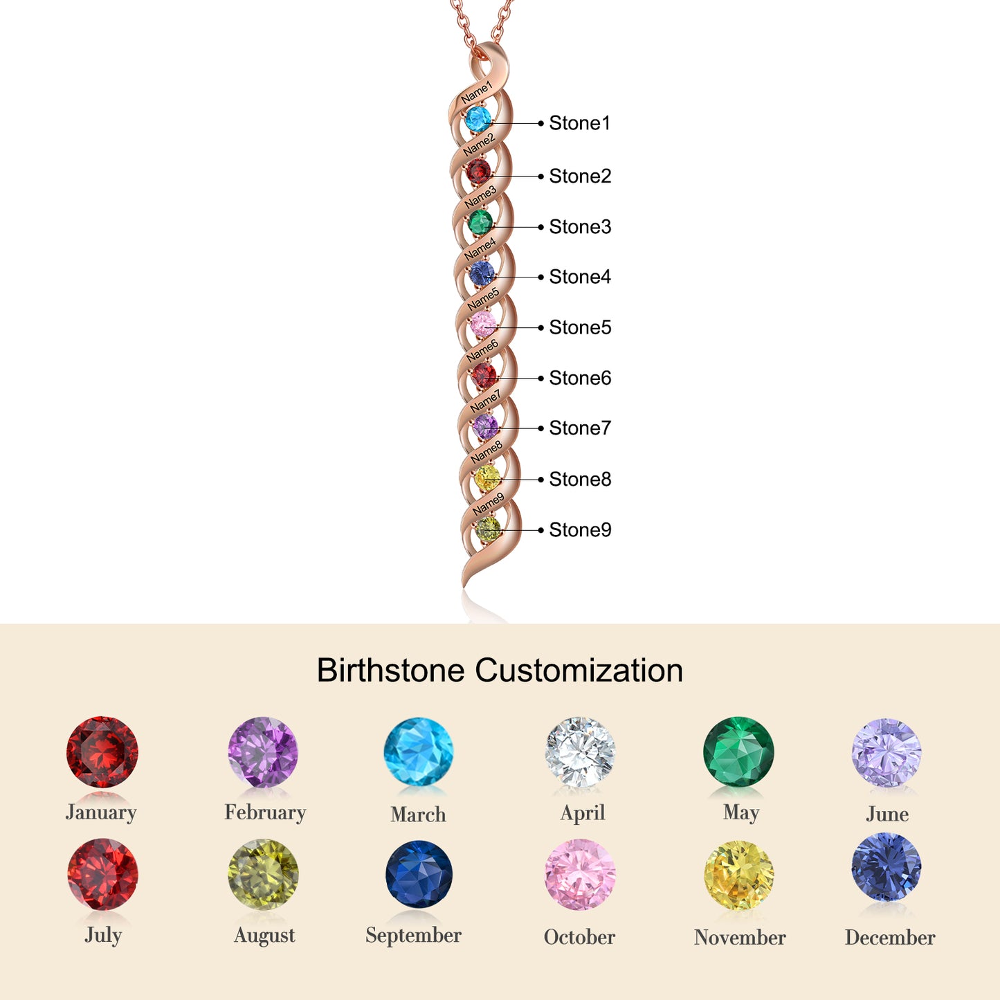 Custom 1 to 10 Birthstone Necklace
