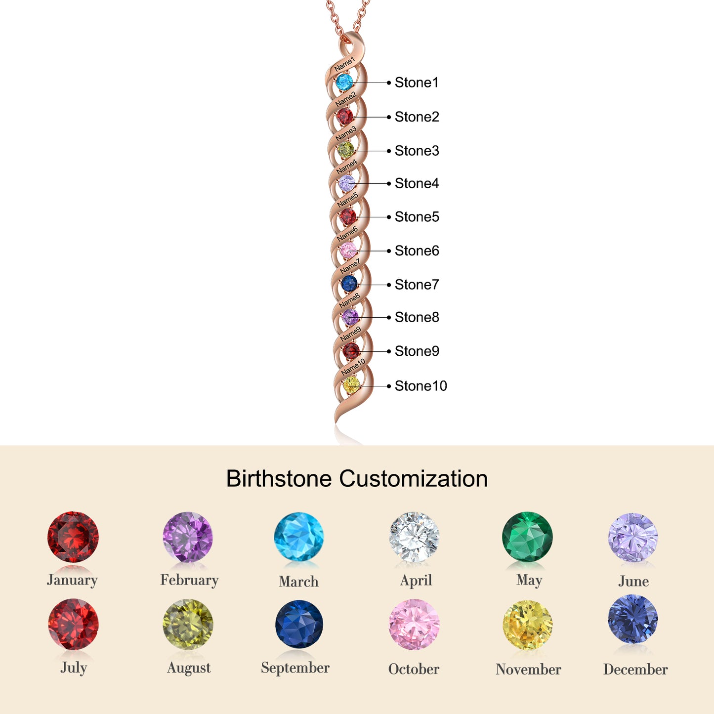 Custom 1 to 10 Birthstone Necklace