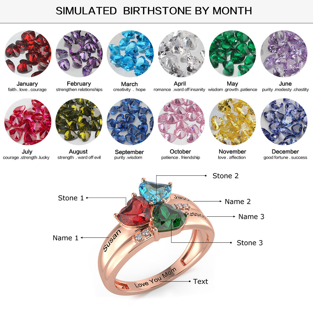 Triple Heart Birthstone Ring with Accents