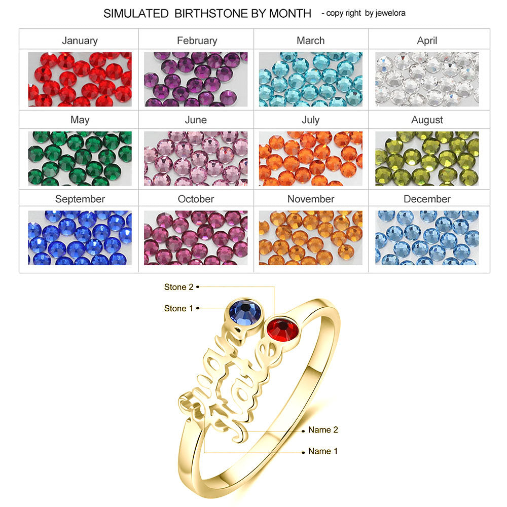 Double Name Birthstone Ring