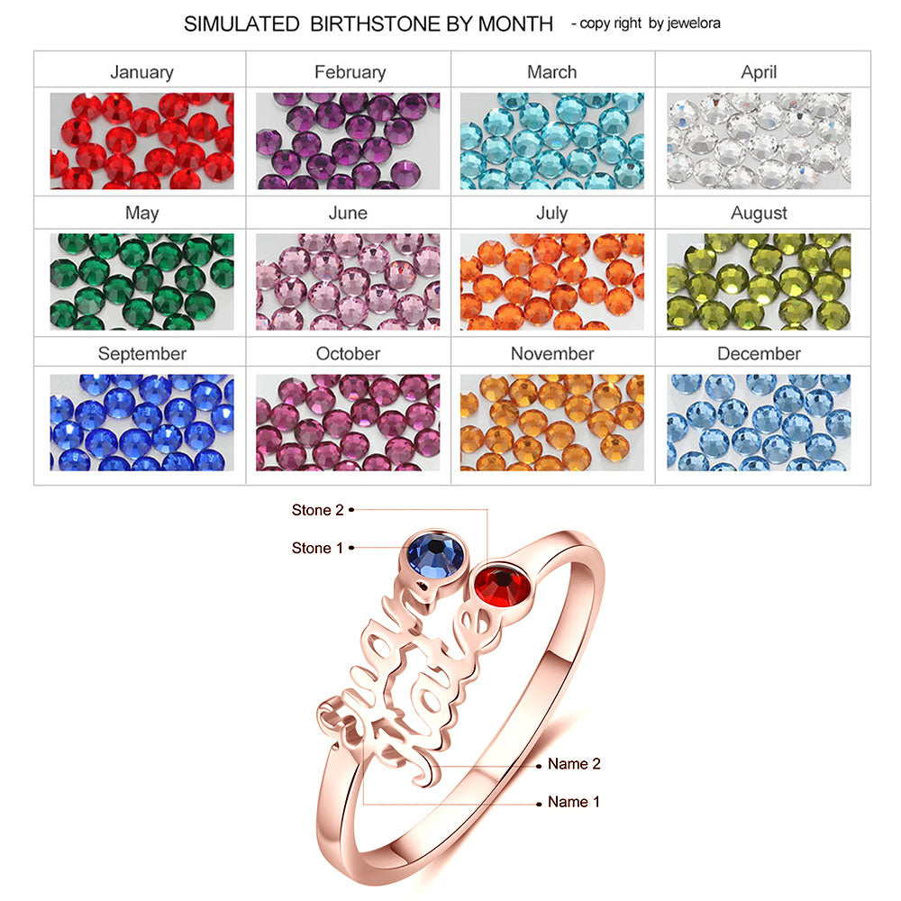 Double Name Birthstone Ring