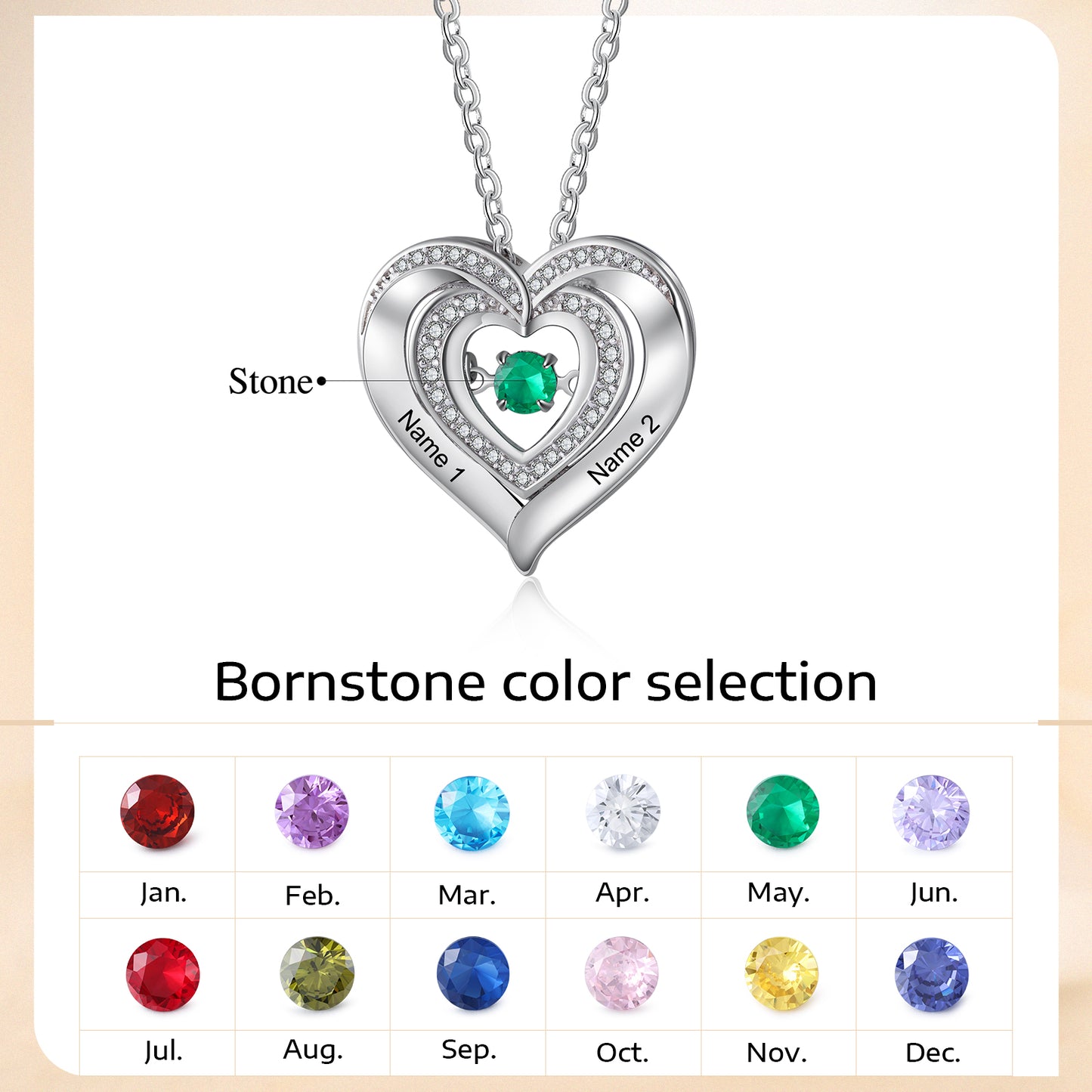 Dancing Hearts Birthstone Necklace