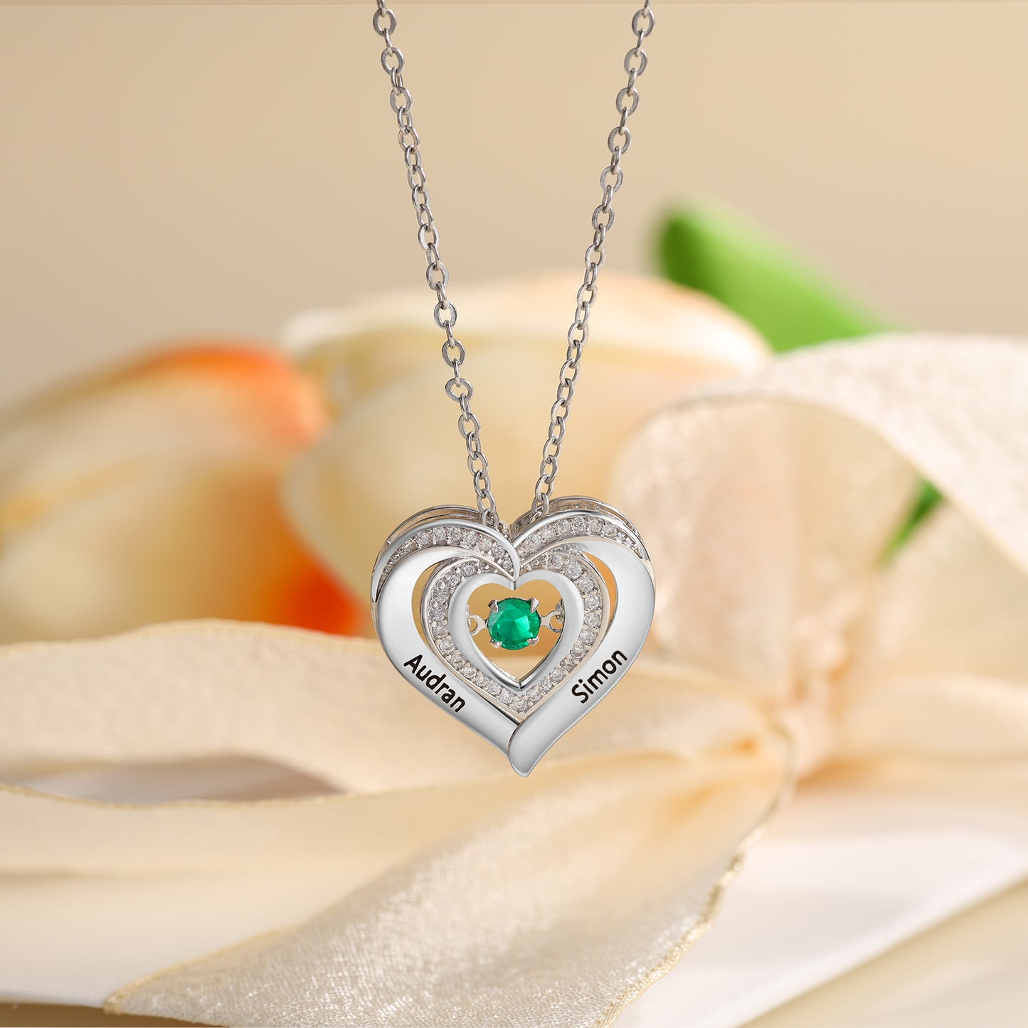 Dancing Hearts Birthstone Necklace