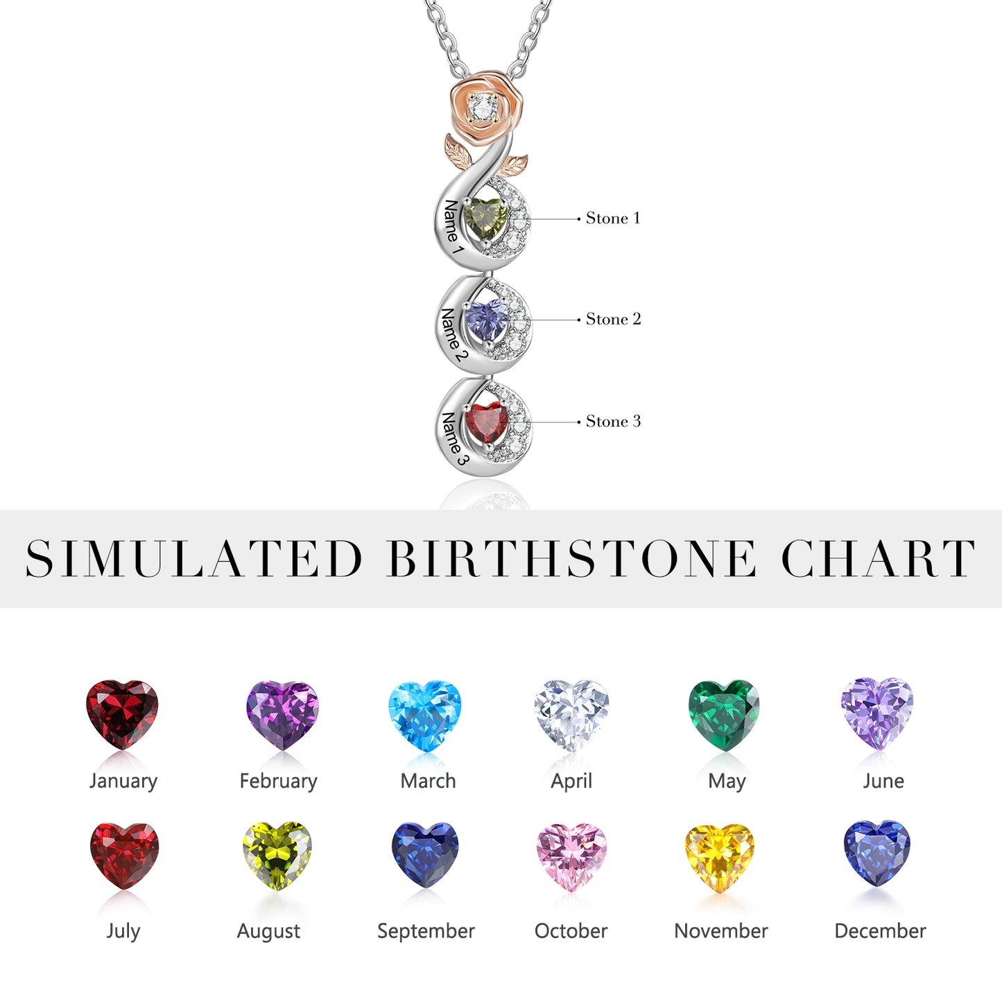 Rose of Heart Birthstone Necklace