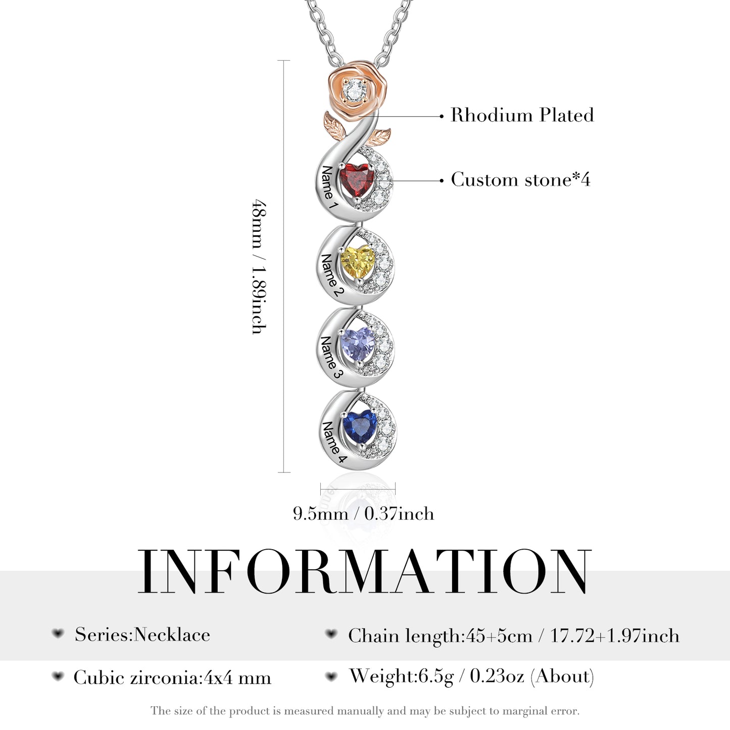 Rose of Heart Birthstone Necklace