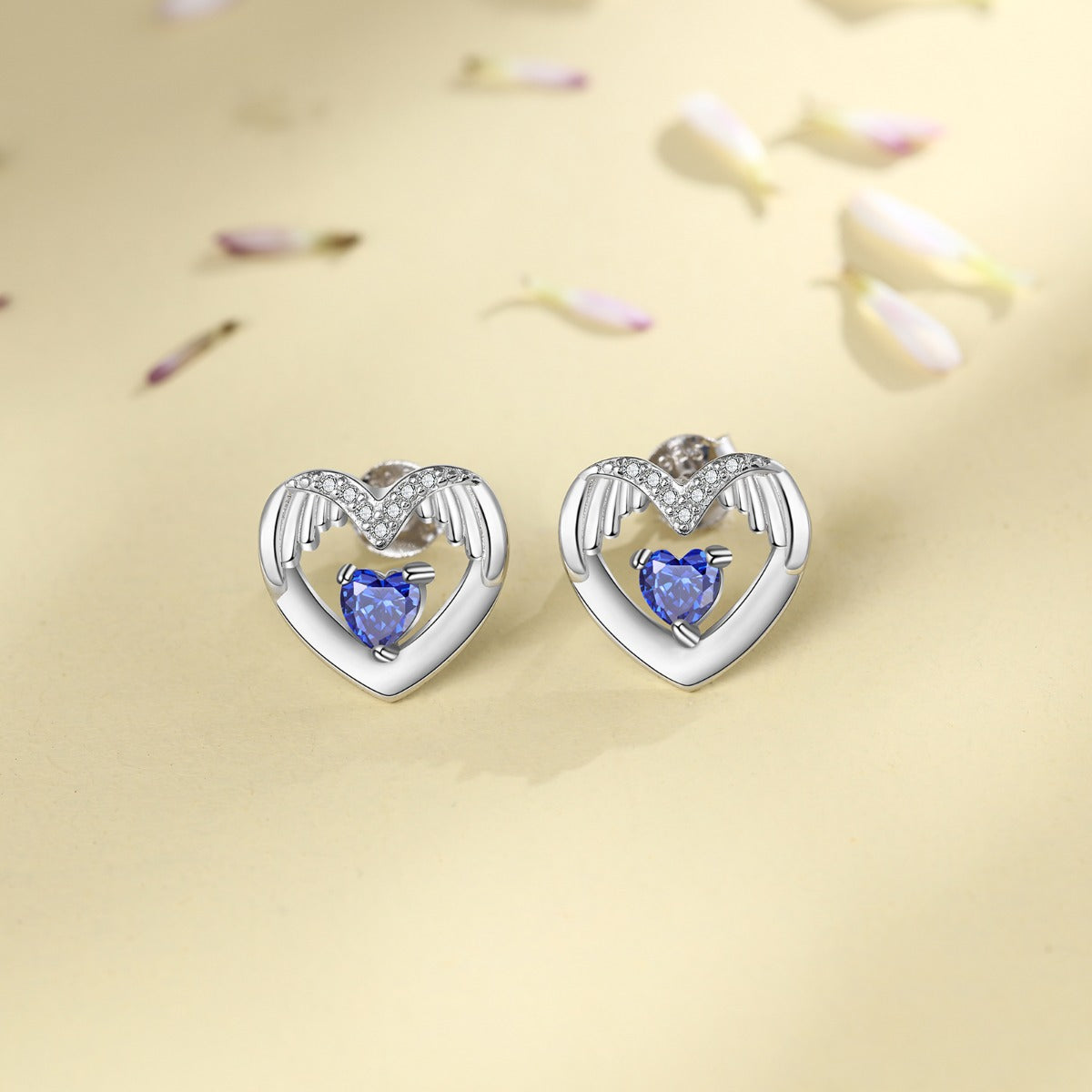 Angel Heart Birthstone Earrings