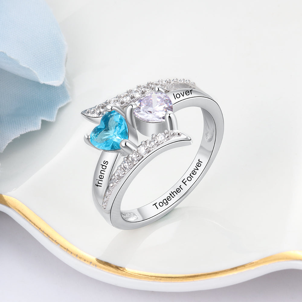 Double Hearts Flair Birthstone Ring