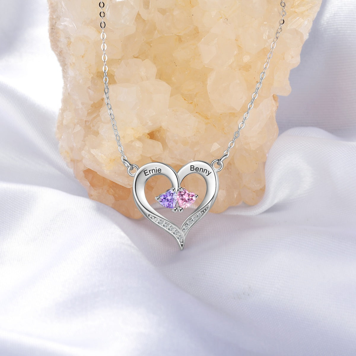 Heart of Two Birthstones Necklace