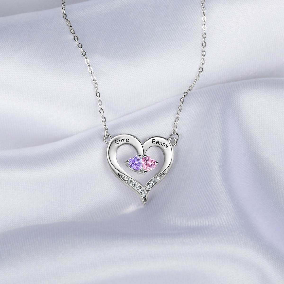 Heart of Two Birthstones Necklace