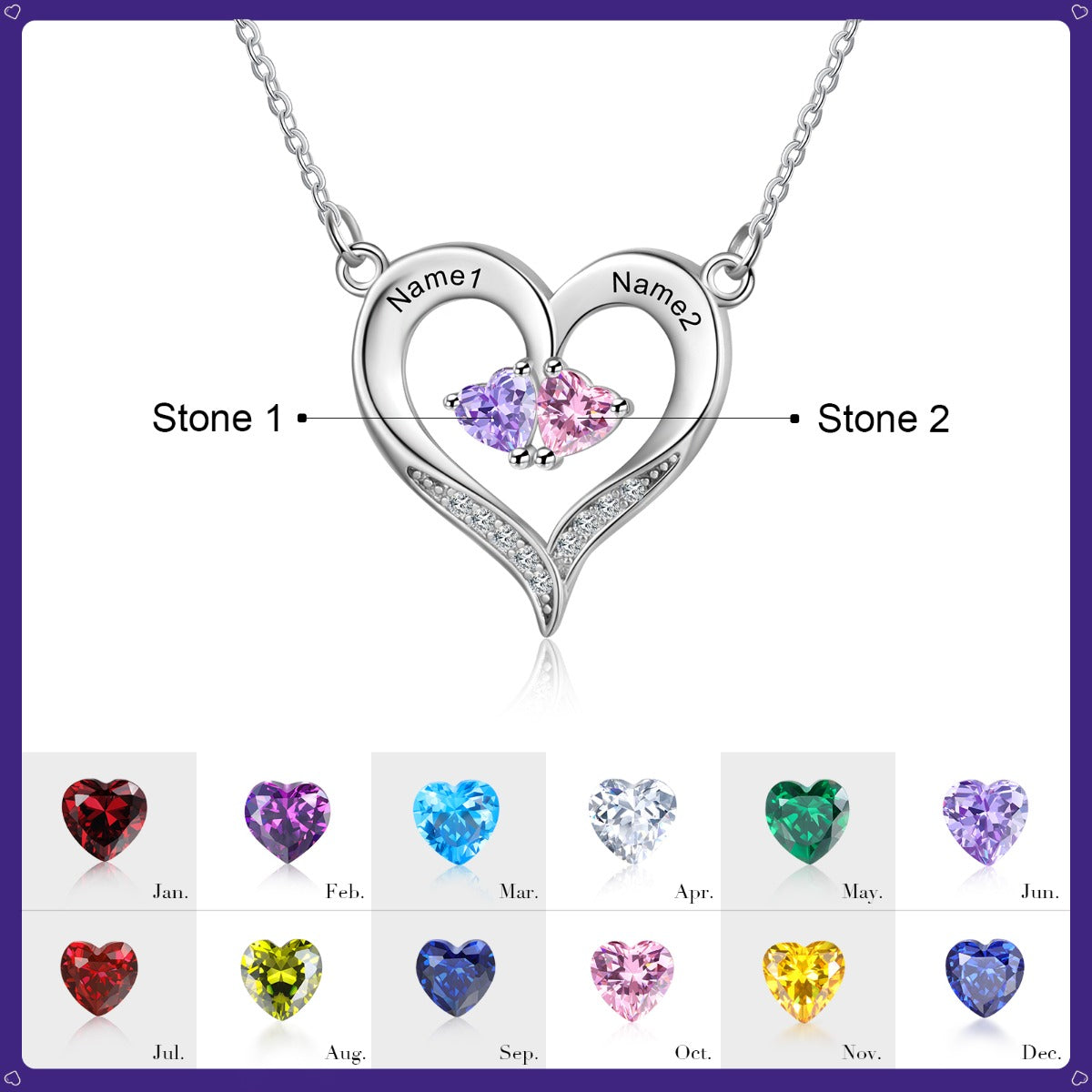 Heart of Two Birthstones Necklace