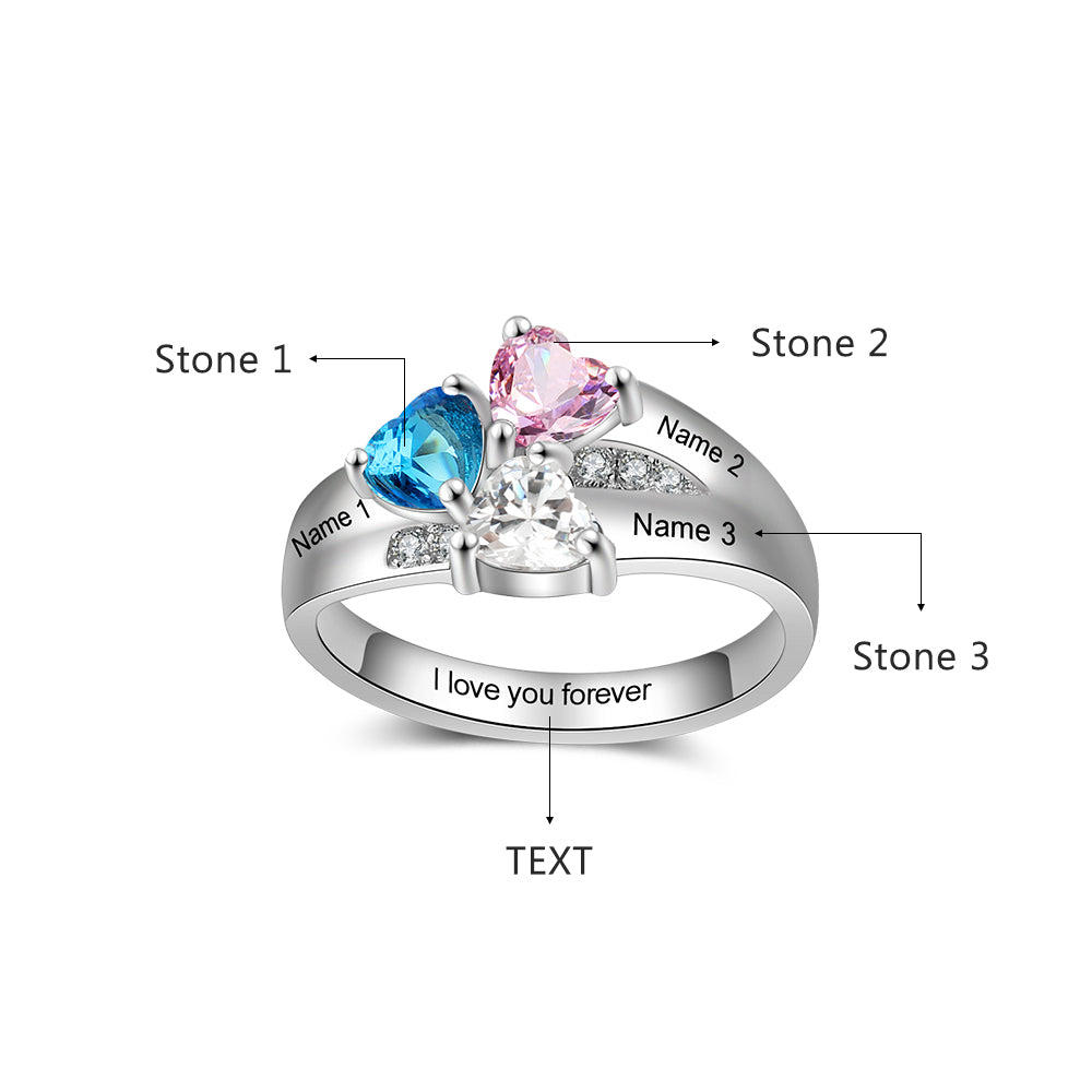 Triple Heart Birthstone Ring with Accents