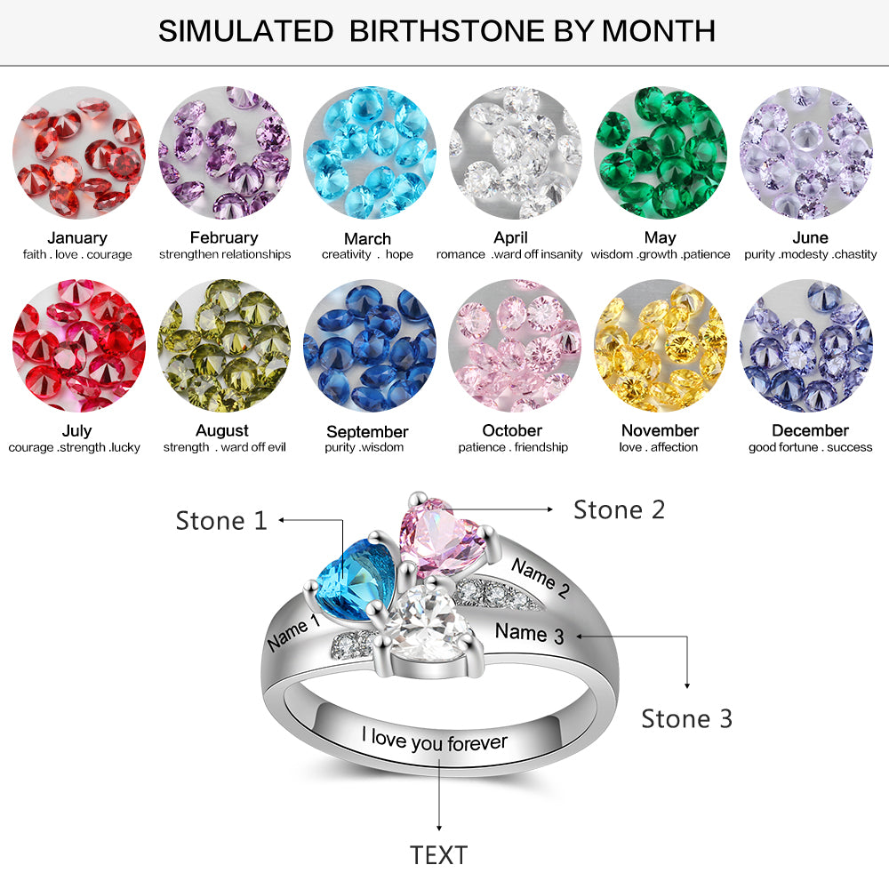 Triple Heart Birthstone Ring with Accents