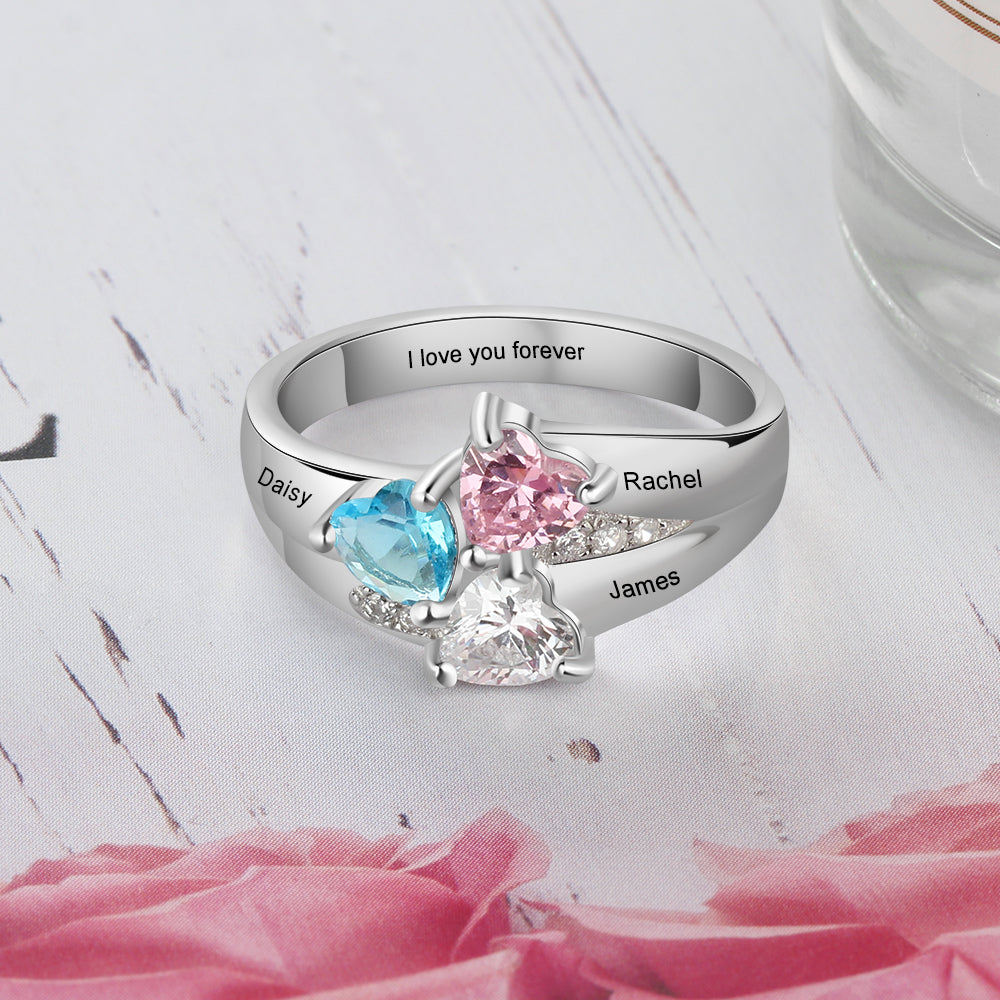 Triple Heart Birthstone Ring with Accents