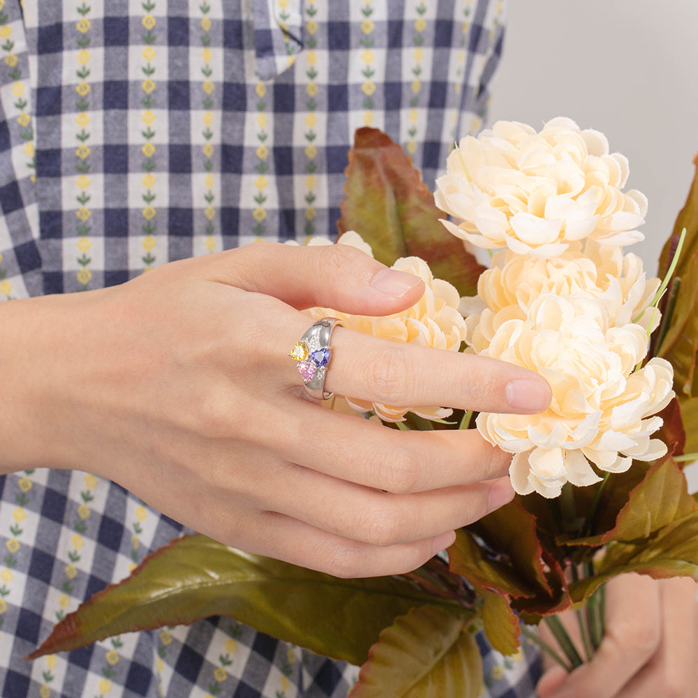 Triple Heart Birthstone Ring with Accents