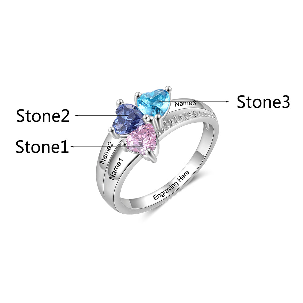 Three of Hearts Birthstone Ring