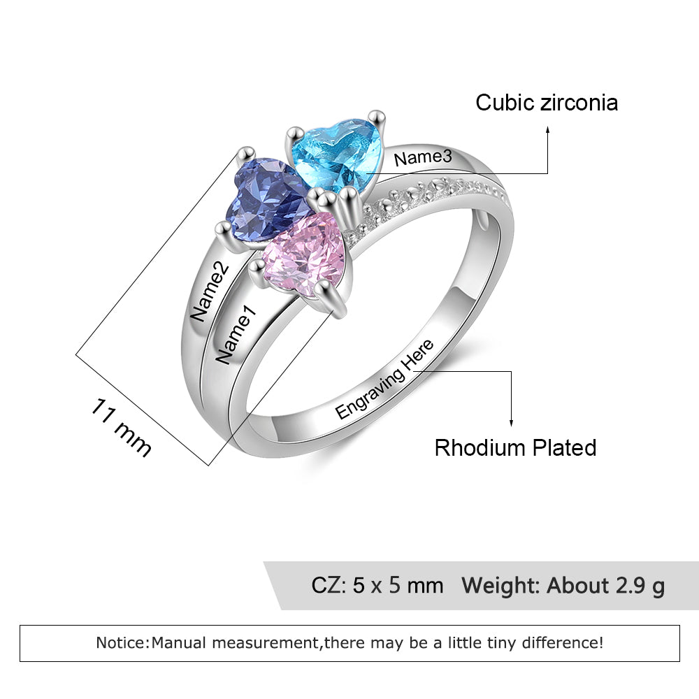 Three of Hearts Birthstone Ring