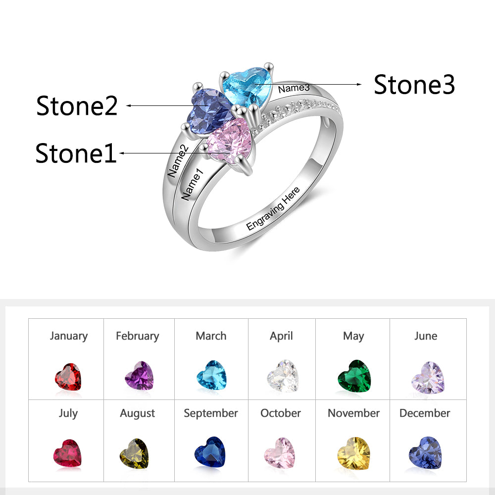 Three of Hearts Birthstone Ring