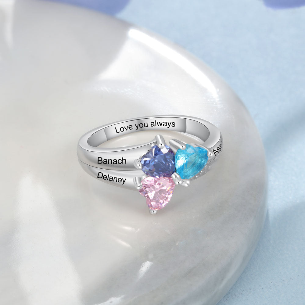 Three of Hearts Birthstone Ring