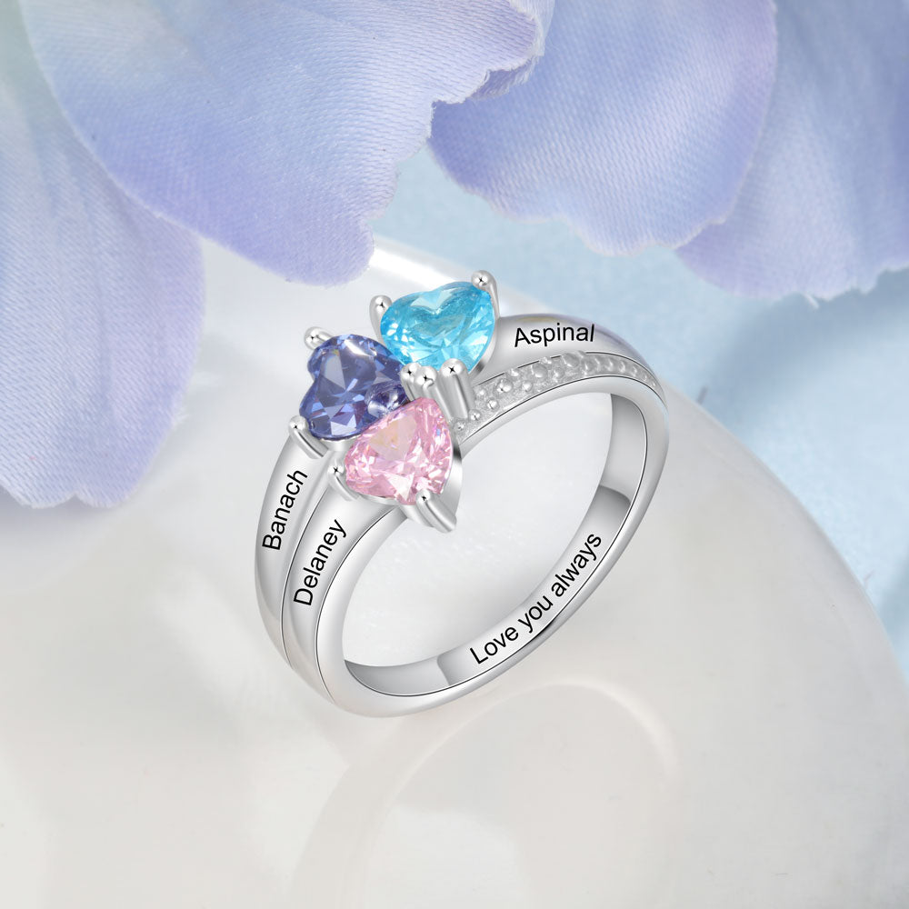 Three of Hearts Birthstone Ring