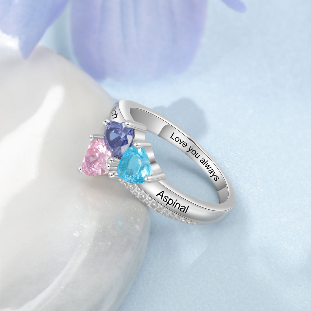 Three of Hearts Birthstone Ring