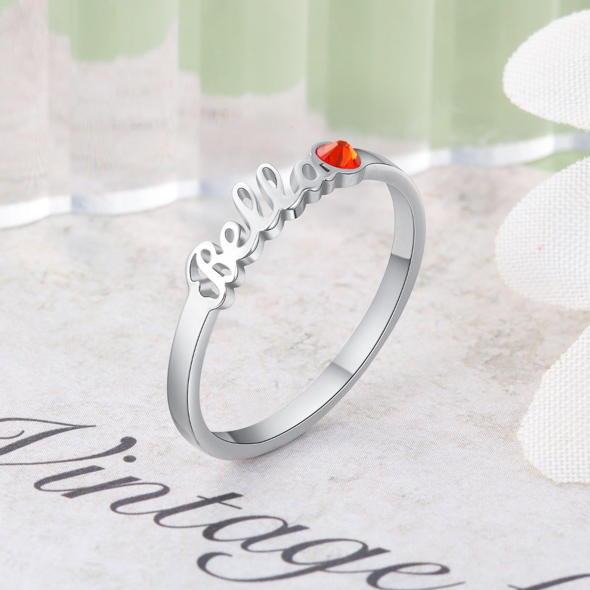 Classic Birthstone Name Ring