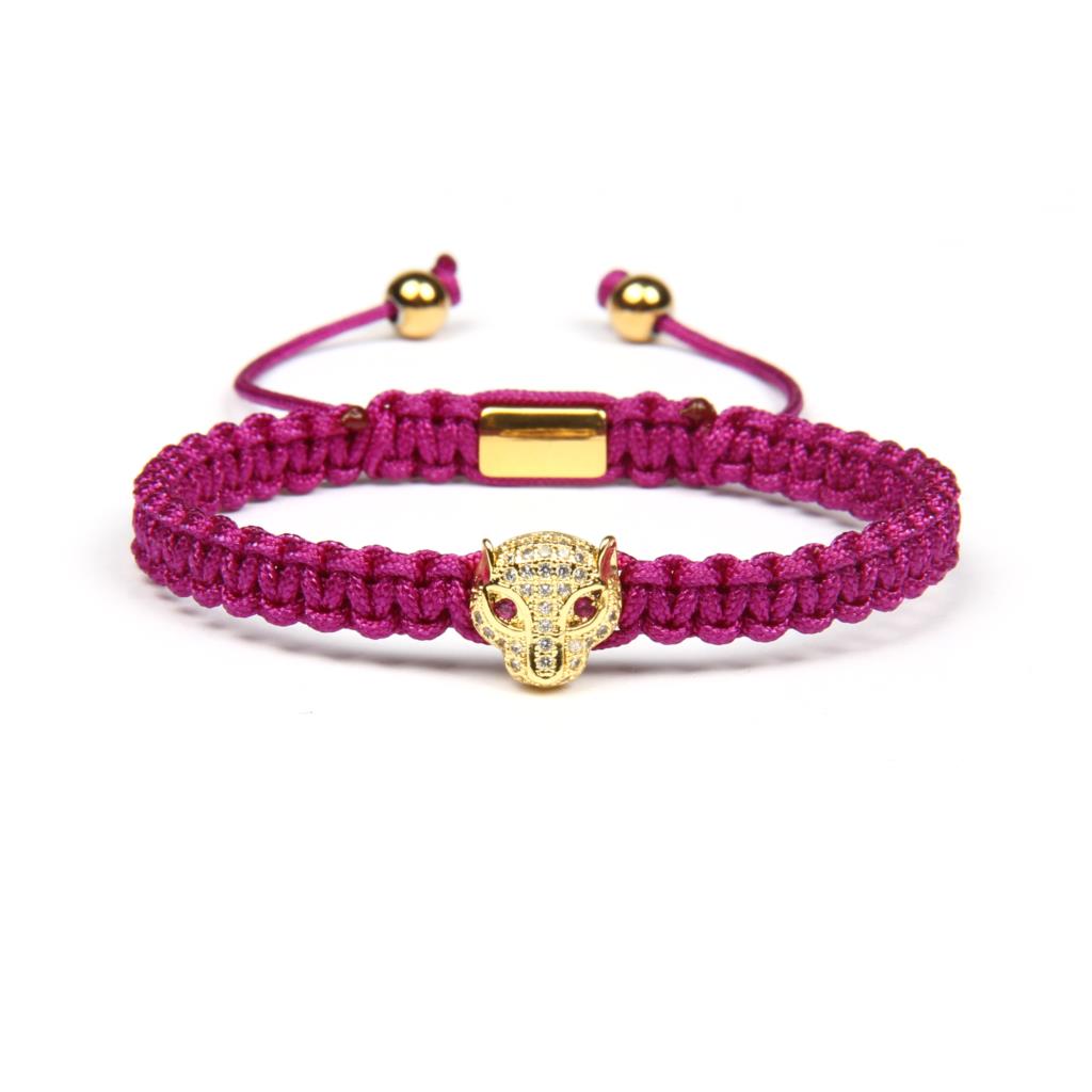 Fuchsia Feline Macrame Bracelet