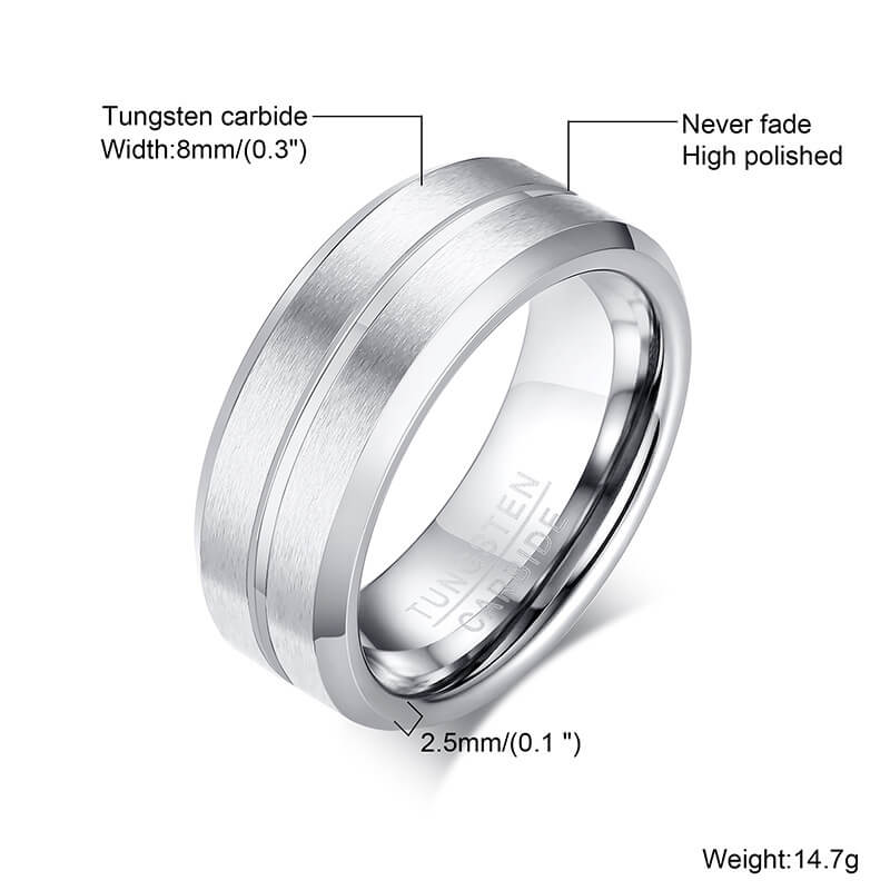 ConcaveShine Brushed Silver Tungsten Ring